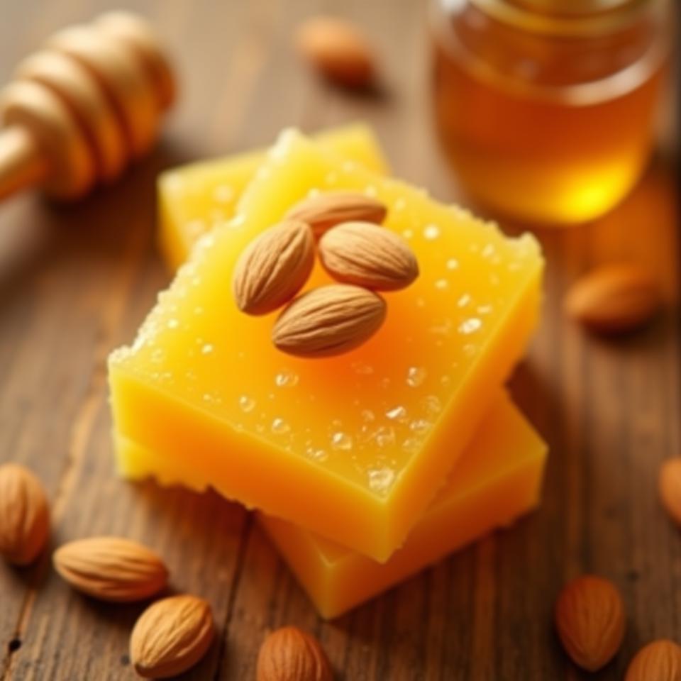 Jabón color miel con almendras naturales por encima